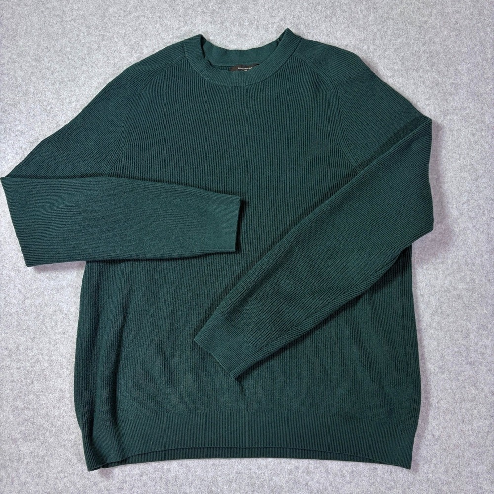 Banana Republic Cloudsoft Ribbed Crewneck Sweater Dark Green Large Raglan Sleeve
